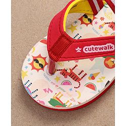 Cute Walk by Babyhug Flip Flops with Backstrap Closure & Animal Print - Red