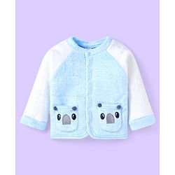 Babyhug Velour Knit Full Raglan Sleeves Winter Wear Night Suit with Pockets & Koala Patch - Light Blue
