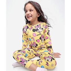 Babyhug Disney Single Jersey Knit Full Sleeves Minnie Mouse Printed Night Suit - Yellow