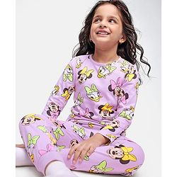 Babyhug Disney Single Jersey Knit Full Sleeves Minnie Mouse Printed Night Suit - Pink