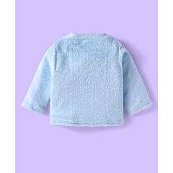 Babyhug Velour Knit Full Sleeves Winter Night Suit With Dino Print - Light Blue