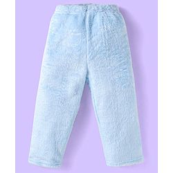 Babyhug Velour Knit Full Sleeves Winter Night Suit With Dino Print - Light Blue