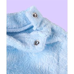 Babyhug Velour Knit Full Sleeves Winter Night Suit With Dino Print - Light Blue