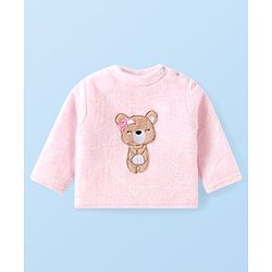 Babyhug Velour Knit Full Sleeves Winter Night Suit With Teddy Bear Print - Pink