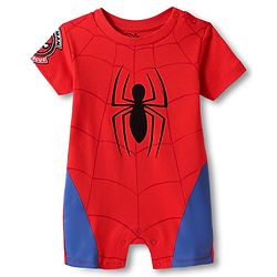 Babyhug Marvel Interlock Knit Half Sleeves Romper With Spider-Man Graphics - Red & Blue
