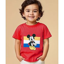 Babyhug Disney Single Jersey Half Sleeves T-Shirt With Mickey Mouse Graphics - Red