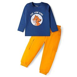 Babyhug Disney Single Jersey Knit Full Sleeves T-Shirt & Lounge Pant Set With Lion King Graphics - Navy Blue & Yellow