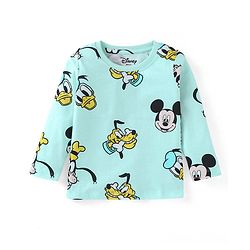 Babyhug Disney Single Jersey Knit Full Sleeves Night Suit with Mickey Mouse Print - Aqua Blue