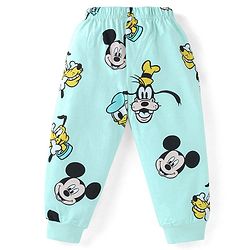Babyhug Disney Single Jersey Knit Full Sleeves Night Suit with Mickey Mouse Print - Aqua Blue