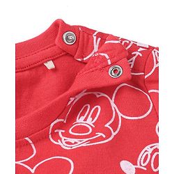 Babyhug Disney Single Jersey Knit Half Sleeves T-Shirt With Mickey Mouse Print & Pocket Detailing - Red