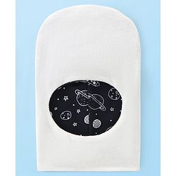Babyhug Knitted  Reversible Monkey Cap Space Theme Print - Navy Blue & White