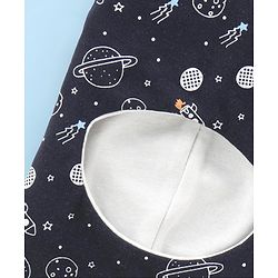 Babyhug Knitted  Reversible Monkey Cap Space Theme Print - Navy Blue & White