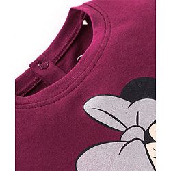 Babyhug Disney Single Jersey Knit Full Sleeves Top With Minnie Mouse Graphics and Frill Detailing - Maroon