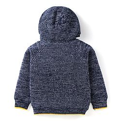 Babyhug Cotton Knit Full Raglan Sleeves Hooded Sweater with Dino Applique - Navy Blue