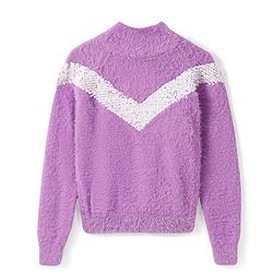 Babyhug Cotton Knit Full Sleeves High Neck Sweater with Reversible Sequins - Purple