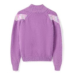 Babyhug Cotton Knit Full Sleeves High Neck Sweater with Reversible Sequins - Purple