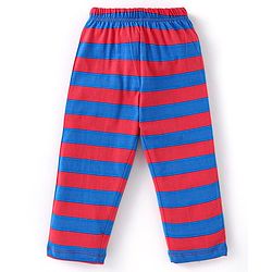 Babyhug Cotton Knit Full Sleeves Night Suit With Stripes & Dinosaurs Print - Red & Navy