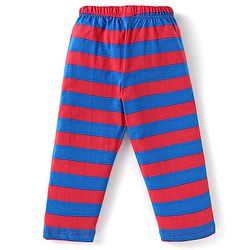 Babyhug Cotton Knit Full Sleeves Night Suit With Stripes & Dinosaurs Print - Red & Navy