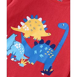 Babyhug Cotton Knit Full Sleeves Night Suit With Stripes & Dinosaurs Print - Red & Navy