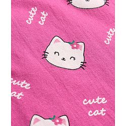 Babyhug Cotton Knit Full Peasant Sleeves Kitty Printed Nighty - Pink