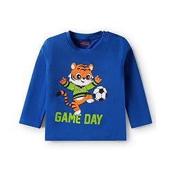 Babyhug Cotton Knit Full Sleeves Night Suit with Tiger Print & Stripes - Blue