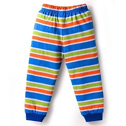 Babyhug Cotton Knit Full Sleeves Night Suit with Tiger Print & Stripes - Blue