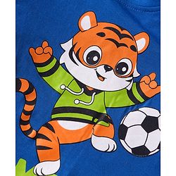 Babyhug Cotton Knit Full Sleeves Night Suit with Tiger Print & Stripes - Blue