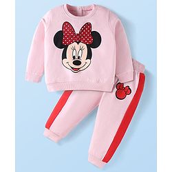 Babyhug Disney Terry Knit Full Sleeves T-Shirt & Lounge Pant Set With Minnie Mouse Graphics - Pink
