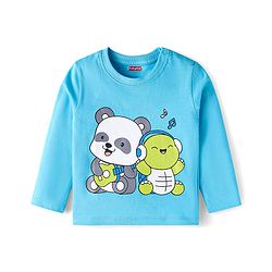 Babyhug Cotton Knit Full Sleeves Night Suit With Stripes & Panda Print - Light Blue