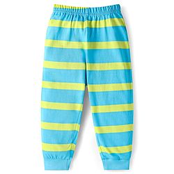 Babyhug Cotton Knit Full Sleeves Night Suit With Stripes & Panda Print - Light Blue