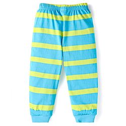 Babyhug Cotton Knit Full Sleeves Night Suit With Stripes & Panda Print - Light Blue