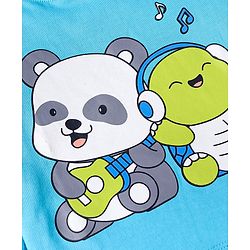 Babyhug Cotton Knit Full Sleeves Night Suit With Stripes & Panda Print - Light Blue