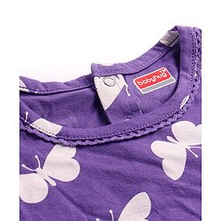 Babyhug Cotton Knit Full Sleeves Butterfly Printed Nighty - Violet