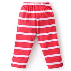 Babyhug Cotton Knit Full Sleeves Night Suit With Stripes & Car Print - Red