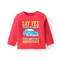 Babyhug Cotton Knit Full Sleeves Night Suit With Stripes & Car Print - Red