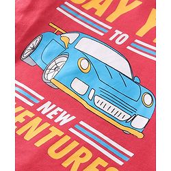 Babyhug Cotton Knit Full Sleeves Night Suit With Stripes & Car Print - Red