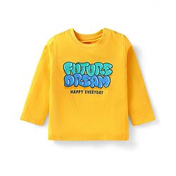Babyhug Cotton Knit Full Sleeves Night Suit with Text Print & Stripes - Yellow