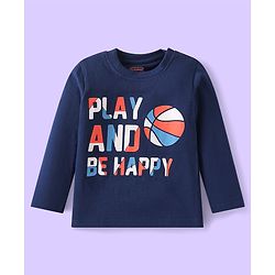 Babyhug Cotton Knit Full Sleeves Night Suit with Text Print & Stripes - Navy Blue