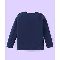Babyhug Cotton Knit Full Sleeves Night Suit with Text Print & Stripes - Navy Blue