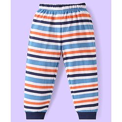 Babyhug Cotton Knit Full Sleeves Night Suit with Text Print & Stripes - Navy Blue