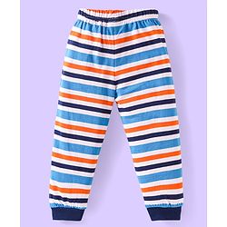 Babyhug Cotton Knit Full Sleeves Night Suit with Text Print & Stripes - Navy Blue