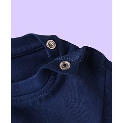 Babyhug Cotton Knit Full Sleeves Night Suit with Text Print & Stripes - Navy Blue