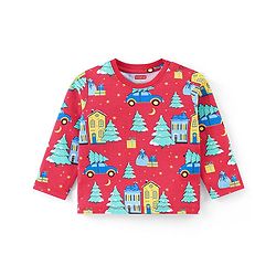 Babyhug Cotton Knit Full Sleeves Night Suit With Cars Print - Red