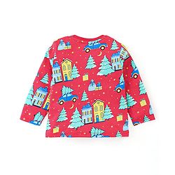 Babyhug Cotton Knit Full Sleeves Night Suit With Cars Print - Red