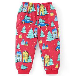 Babyhug Cotton Knit Full Sleeves Night Suit With Cars Print - Red