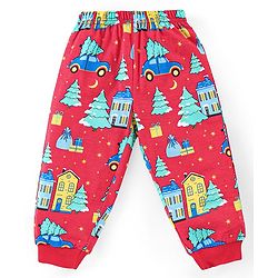 Babyhug Cotton Knit Full Sleeves Night Suit With Cars Print - Red