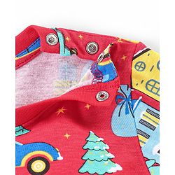 Babyhug Cotton Knit Full Sleeves Night Suit With Cars Print - Red