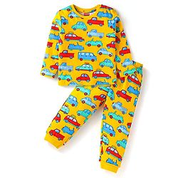 Babyhug Cotton Knit Full Sleeves Night Suit With Vehicles Print - White