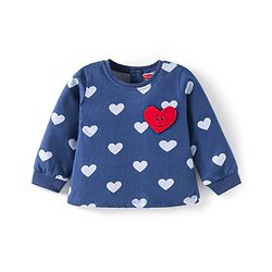 Babyhug Cotton Knit Full Sleeves Night Suit With Heart Print & Patch - Navy Blue