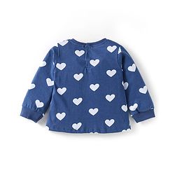 Babyhug Cotton Knit Full Sleeves Night Suit With Heart Print & Patch - Navy Blue